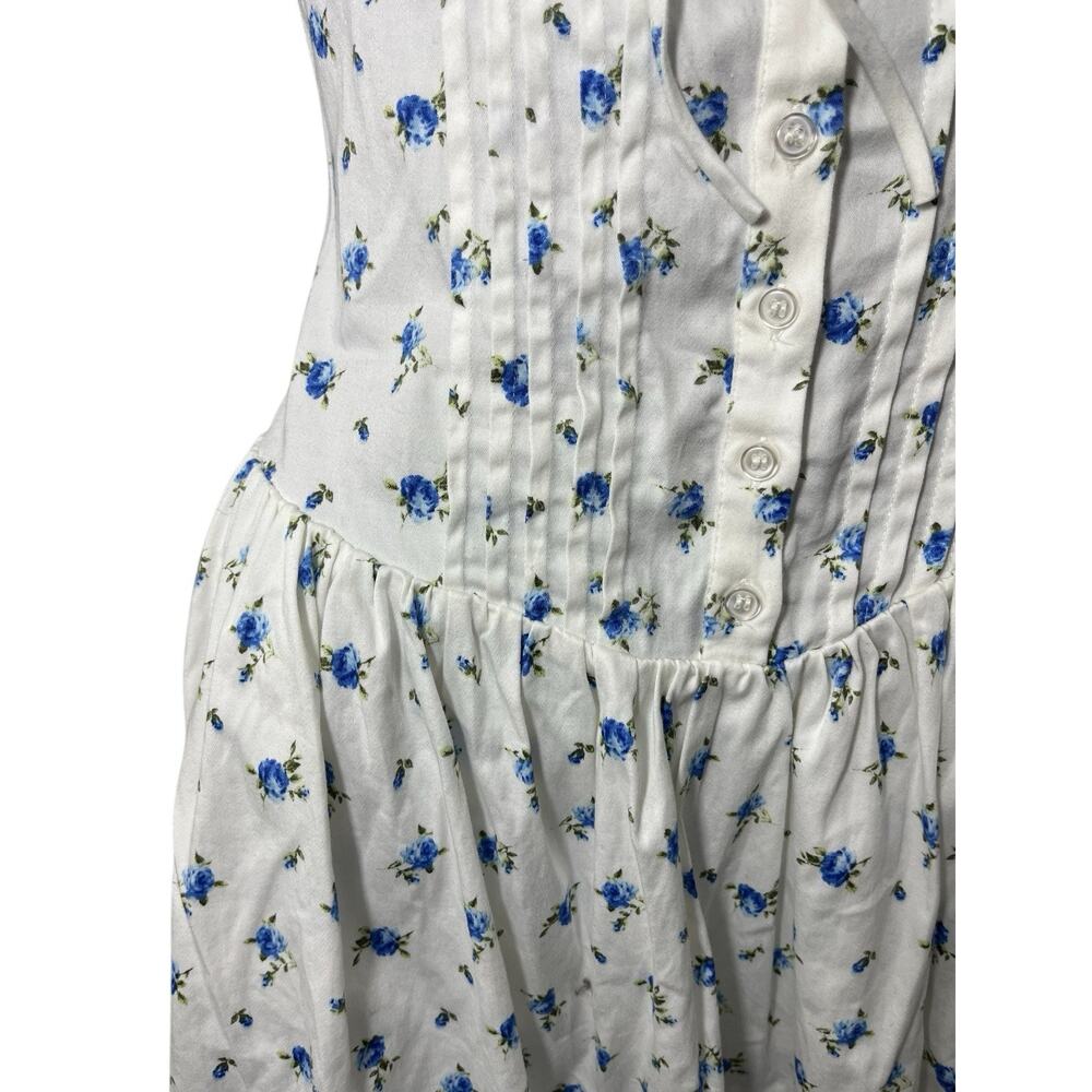 Floral Dress Blue White Medium Milk Maid Farmhouse Mini Forever 21 Y2K Cottage - Picture 7 of 11